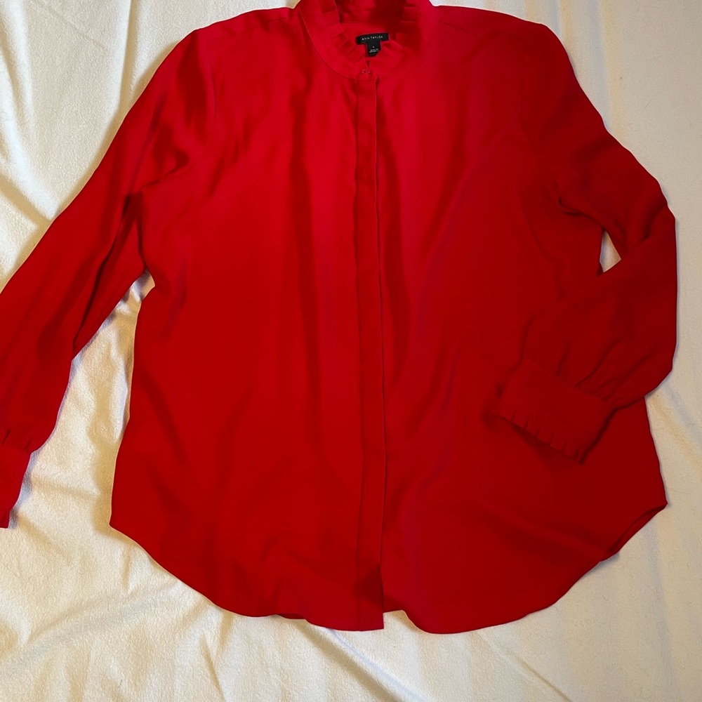 Ann Taylor Ruffle Neck Red Blouse